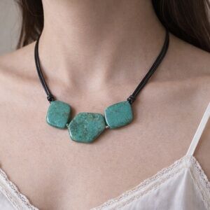 Turquoise colored Stone Necklace on black cord